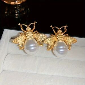 HUGE Faux Pearl & Matte Gold Earrings